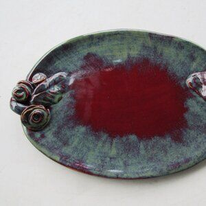 Large MCM Style Red and Green Pottery Serving Tray